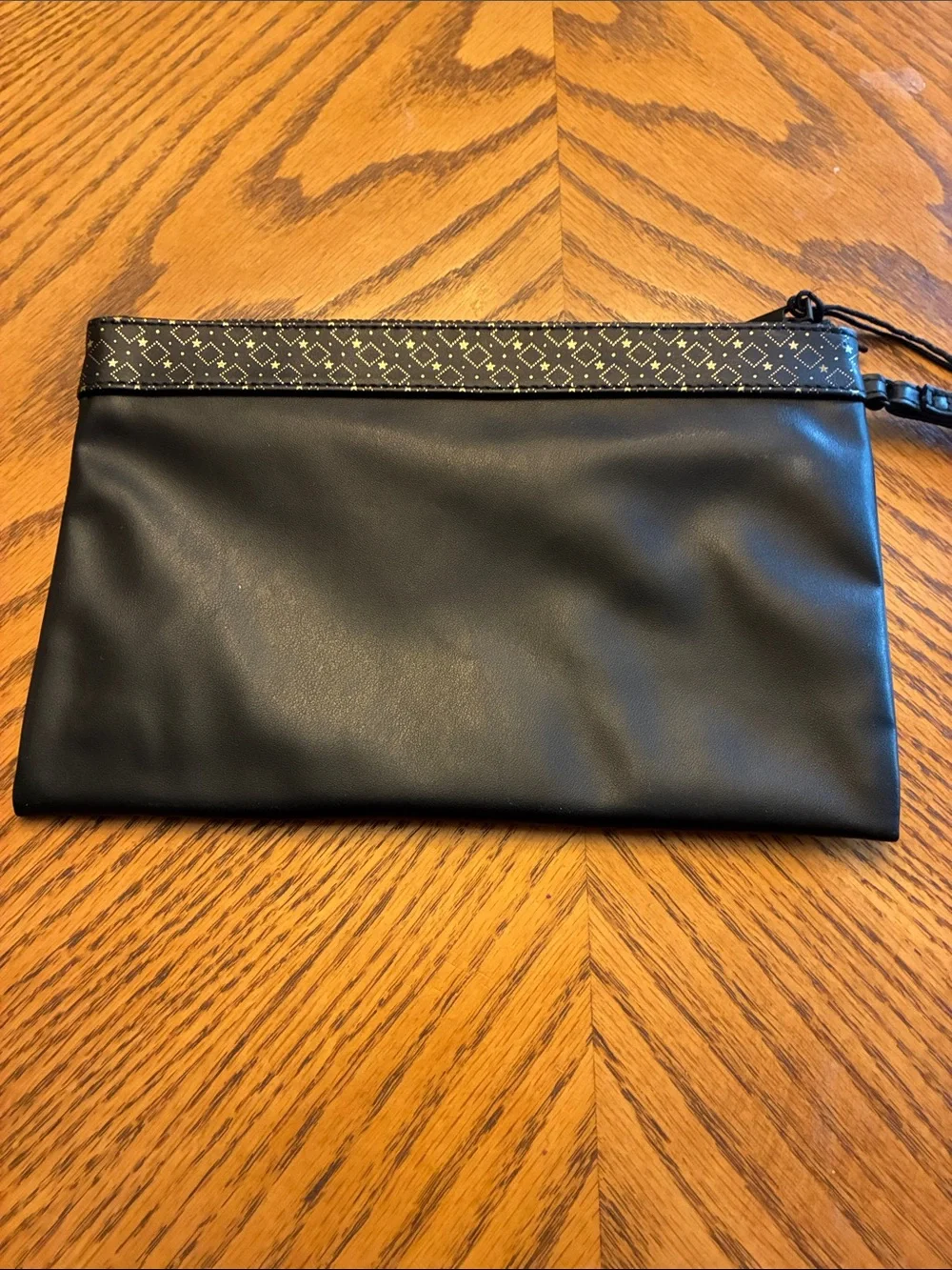 YSL Beaute Black Faux Leather Makeup Cosmetic Bag Pouch Clutch Gold geometric
